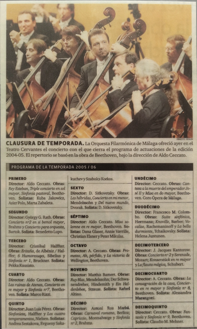 Violonchelo principal de la Orquesta Ciudad de Málaga, Trío y Cuarteto Mediterráneo, Primer Premio UNICAJA 1994