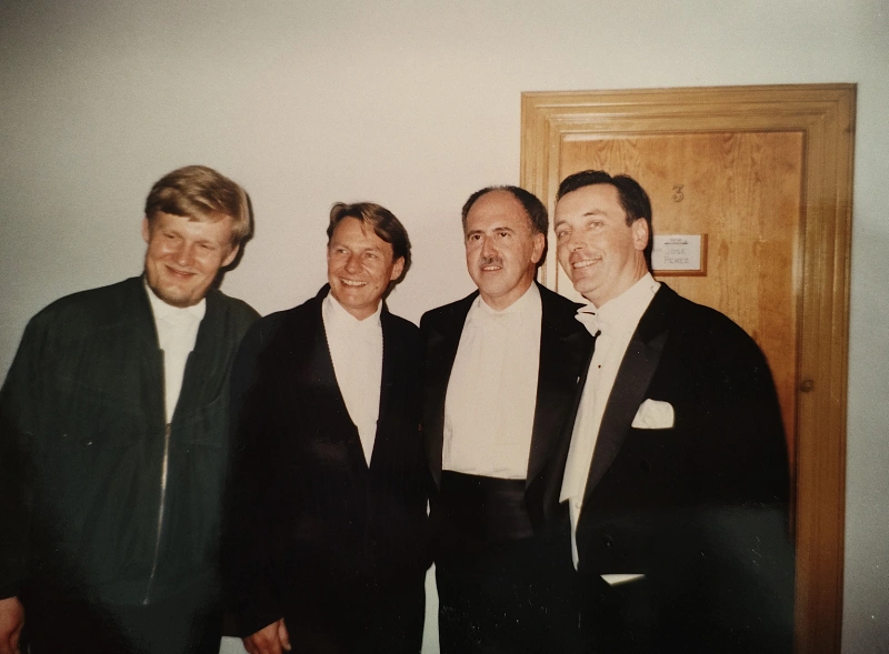 Urmas Tammik, Carlos Cardinal y Robert Pytel con Jesús López Cobos